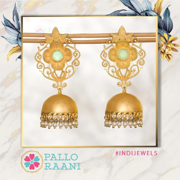 Mint matte gold jhumka - mint, gold
